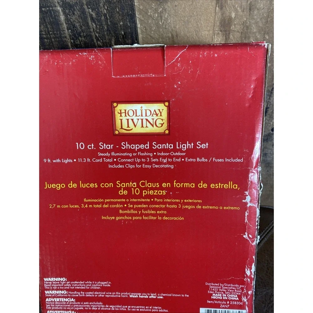 Star Santa Red Indoor Outdoor Clip‎ On Christmas Lights 10 Ct 9 Ft Vtg Holiday